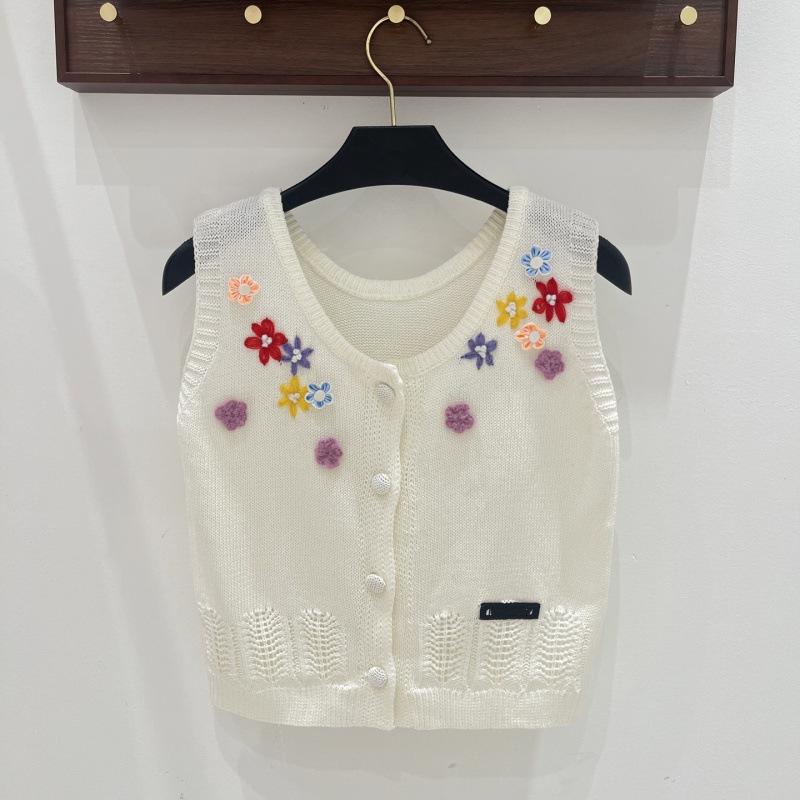 Miu Style 2026 Summer Floral Knit Vest Cardigan - Light Luxury, Casual, Versatile Top