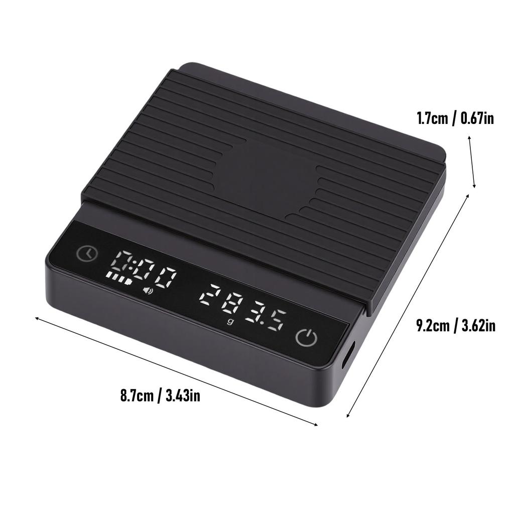 Coffee Scale with Timer 0.1g High Precision Rechargeable Coffee Scale with Backlit Screen Anti Slip Mat Black