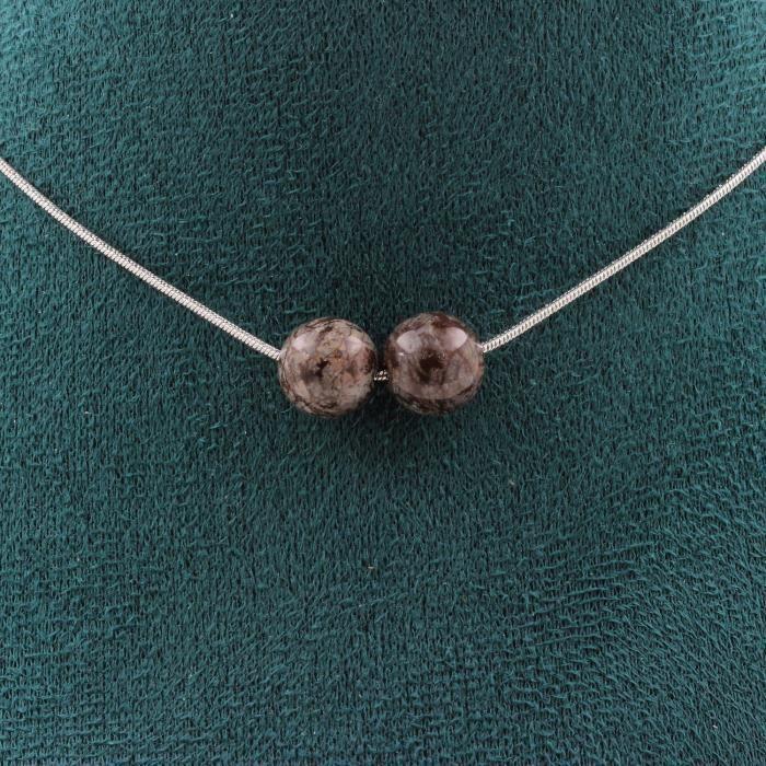Collier - A Bijoux - Obsidienne flocon de neige marron - 8 mm - Chaine en acier - Taille personnalisable