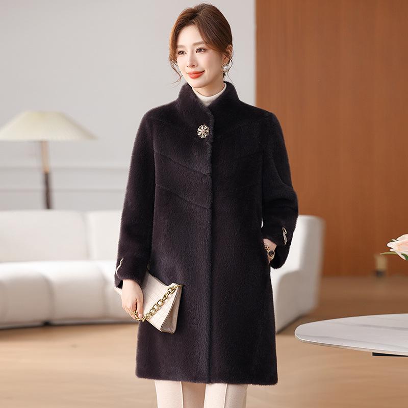 

Стильное длинное зимнее пальто для мамы - Искусственный мех, теплое, благородный темперамент, свободный крой, для женщин среднего возраста 3XL (145-160 jin)