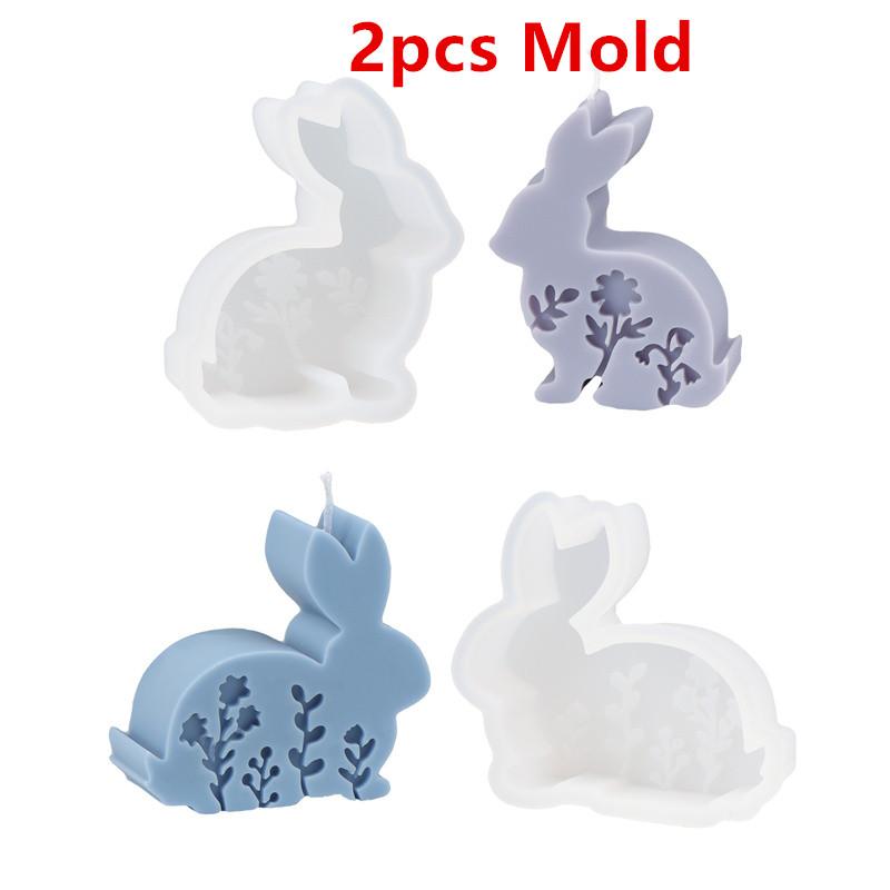 3D Easter Bunny Silicone Candle Mold DIY Embossed Flower Rabbit Design Aromatherapy Candles Gypsum Soap Home Decor