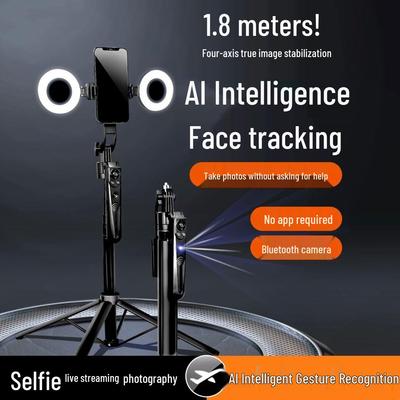 360° Rotating AI Face-Tracking Selfie Stick with Anti-Shake Stabilizer & Fill Light