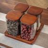 Quality Glass Sealed Canister Kitchen Food Storage Bottles with Walnut wood Lid Jars Grains Tea Leaf Coffee Beans Candy Jar