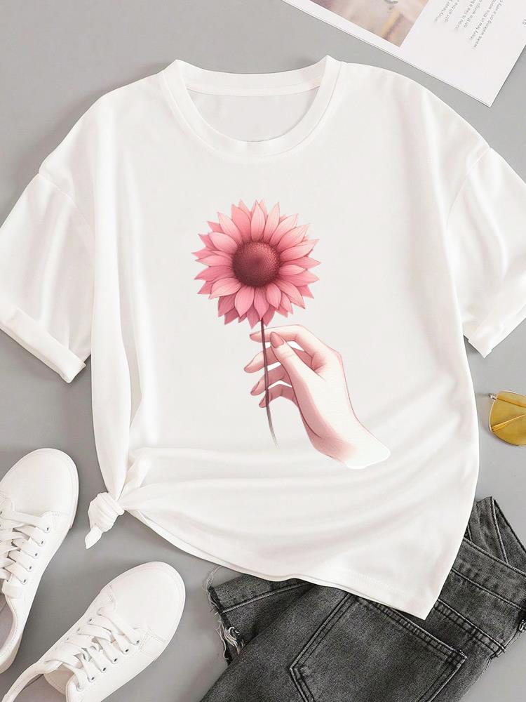 (Asian Size) T-shirts Fashion O-neck Female Casual Women's Top T Clothing Sweet Love Style 90s  Print Short Sleeve Graphic Tee