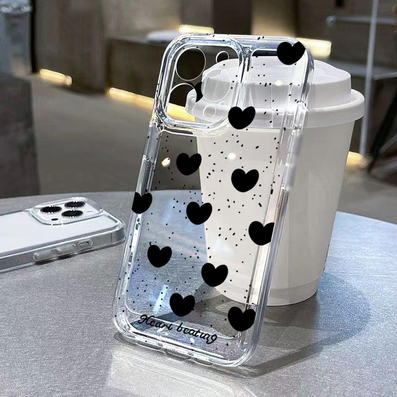 Simple Love Heart Bow Polka Dot Phone Case For iPhone 17 16 15 Pro Max 14 13 12 11 XS X XR 7 8 Plus 16E 17 Air Transparent Cover