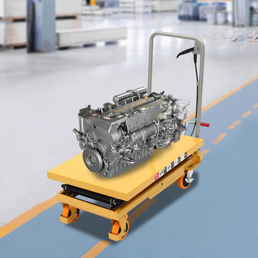 770 lbs Hydraulic Lift Platform Cart, 50-inch High Hydraulic Lift Table, Double Scissor Pallet Truck with 4 Locking Wheels