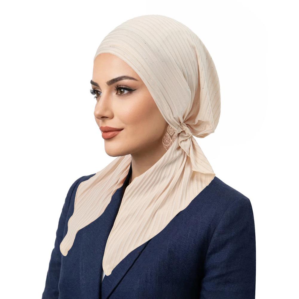 Breathable Hijabs Stretch Fabric Headscarf Trendy Pre-Tied Turban Women бежевый