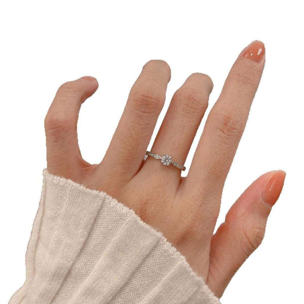 Elegant Sparkling Moissanite Micro-Pave Silver Ring: Perfect Four-Prong Proposal or Wedding Prop