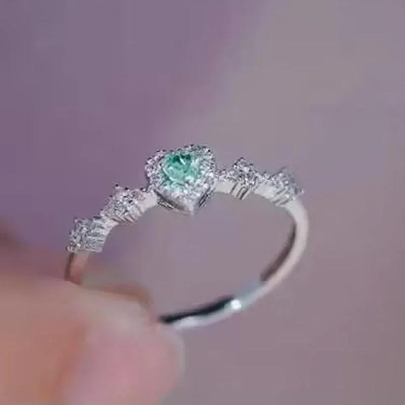 Huitan Love Heart Design Rings with Blue Cubic Zirconia Dainty Sweet Romantic Accessories Chic Delicate Wedding Band Zircon