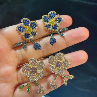 925 Silber Nadel Ohrringe Bunte Zirkonia Smart Leaf Temperament Ohrringe für Frauen Blumen Ohrringe Hochzeitsgeschenke