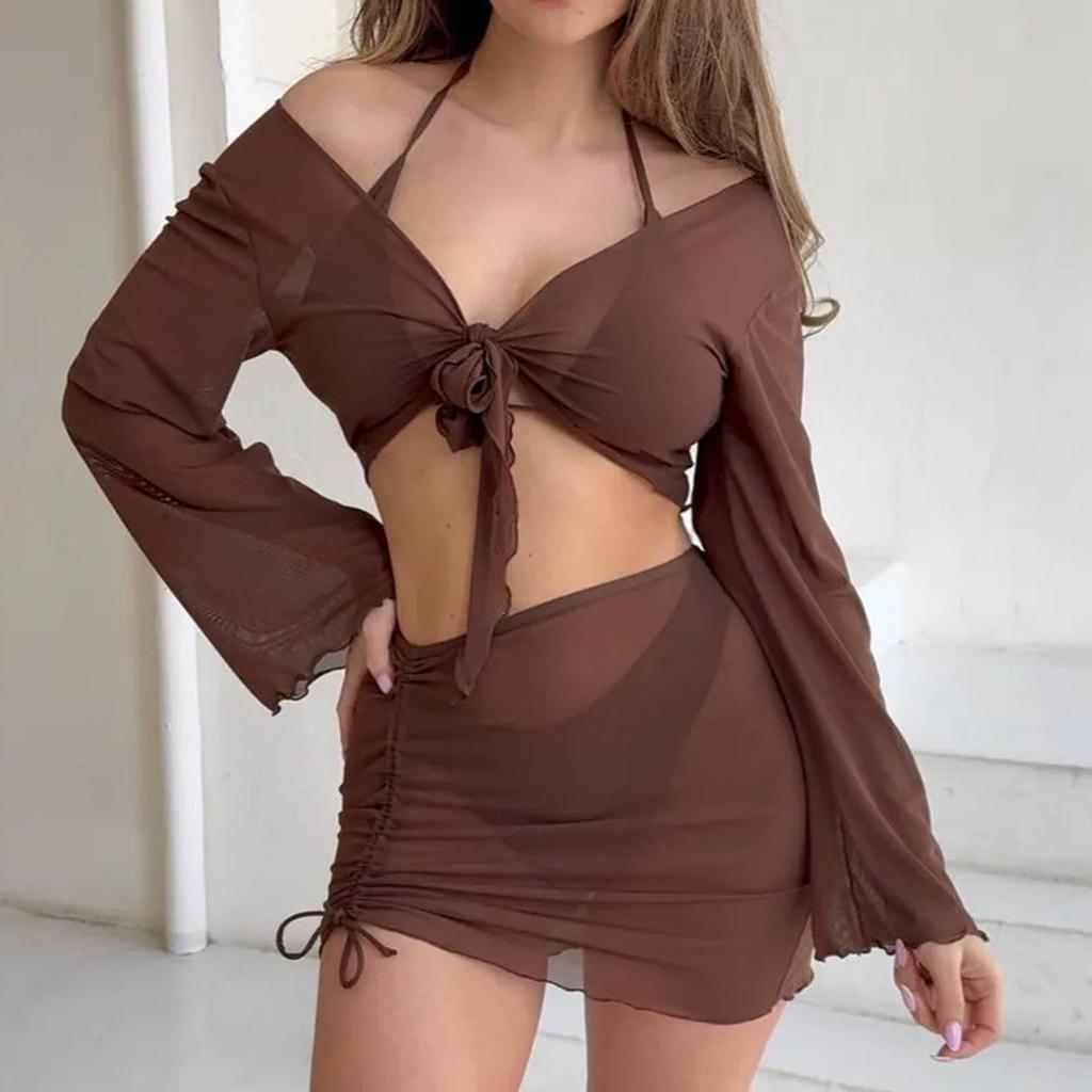 Women's  Color Netting Bikini Four-Piece Swimsuit Set