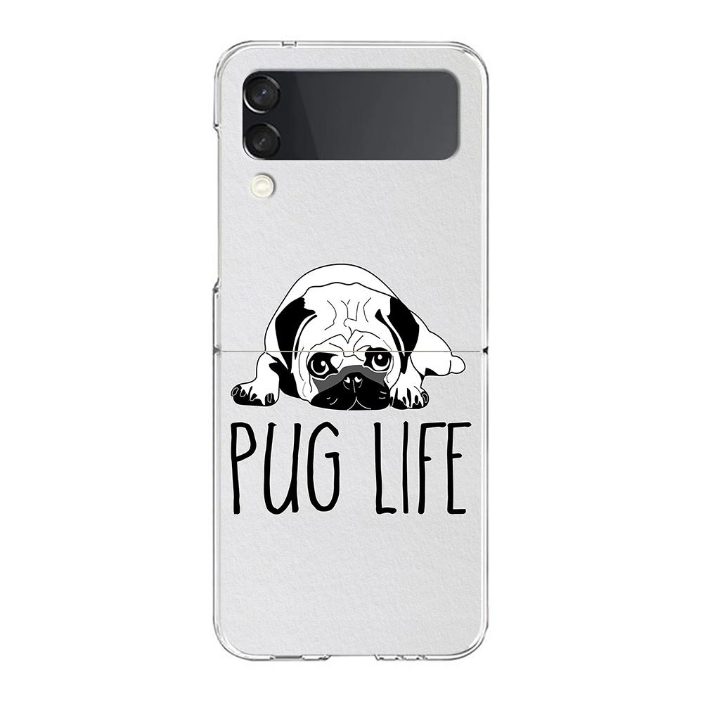 

Phone Case For Samsung Galaxy Z Flip 7 6 5 4 3 Hard Folding Cover For Samsung Z Flip6 Flip5 Flip4 Animal Black Pug close up Galaxy Z Flip 7