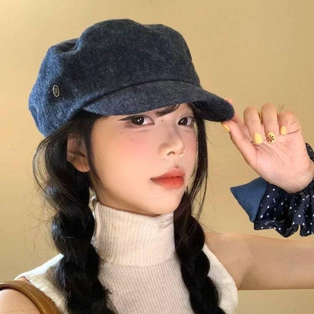 Vintage British Style Painter Cap Y2k Octagonal Hat Retro Demin Beret  Daily