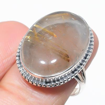 Natural Golden Rutile Gemstone Handmade 925 Solid Silver Jewelry Ring S.7.5 q8J13