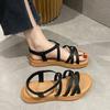 Flat Sandals Women's Elastic Strap Sleeve Cross Soft Bottom Student Casual Sandals