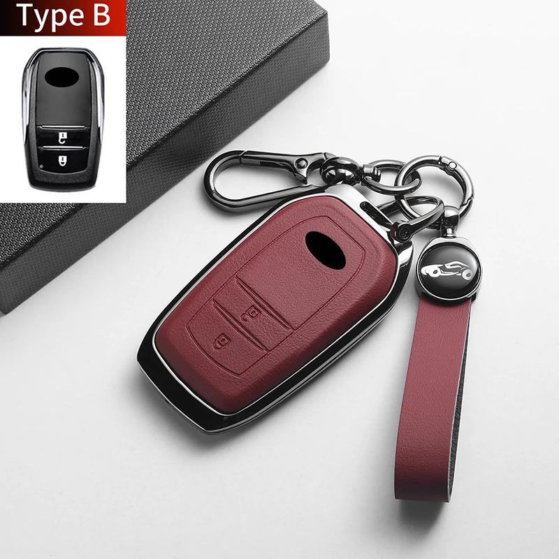 Leather Metal Car Key Case For Fortuner Camry Yaris Cross Hilux Innova Land Cruiser 200 300 Prado Crown TLK 200 Auto Accessories