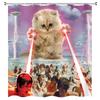 Pirate Cat Riding Shark Shower Curtain Funny Space Galaxy Rainbow Waterproof Fabric Bath Curtain With Hooks For Bathtub Decor