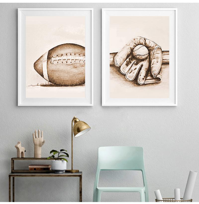 American Retro Football Basketball Poster Wall Art Football Canvas Painting Nordic Style Modern Home Living Room Decoration No Frame