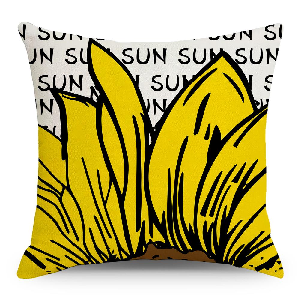 New Sunflower Printed Pillowcase Cartoon Bee Linen Home Cushion Cover Nordic Sofa Pillowcase