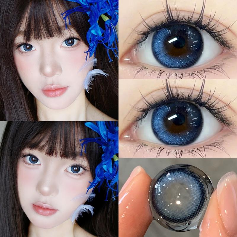 millcreek  2Pcs Contact Lenses with solution 14.5mm blue/brown Soft Contact Lens 1 year use