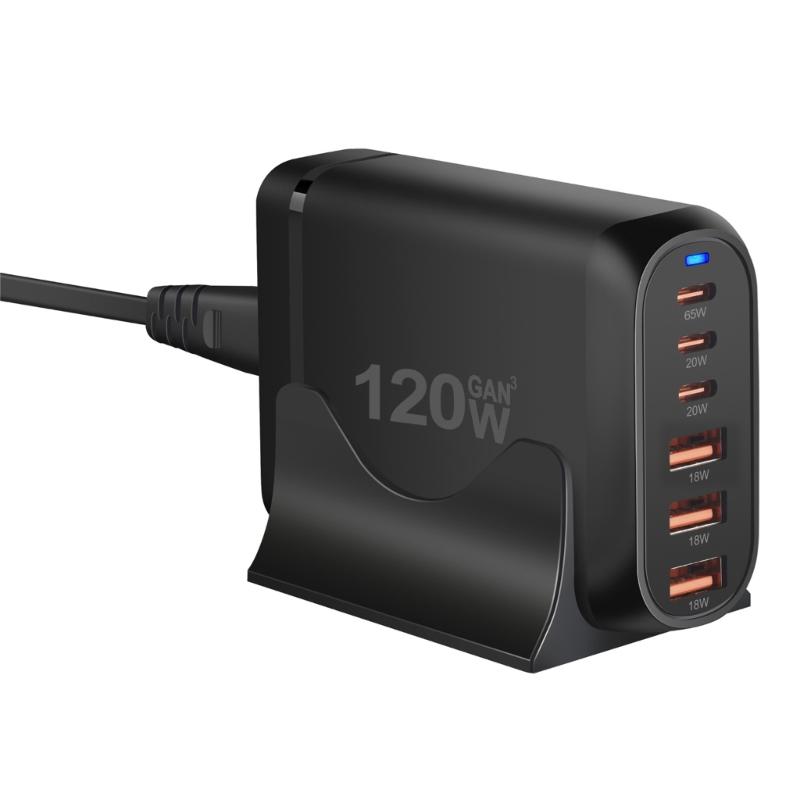 Multiple Port 3xUSB+3xType C Charging Station with 120W Output for Public Space and Travel Use