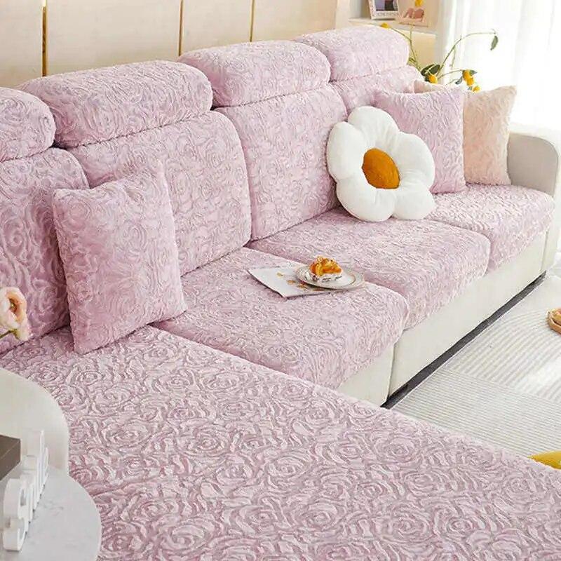 Husă pentru canapea, catifea trandafir, îngroșată, anti-alunecare, pluș, ultra-moale, husă pentru canapea pentru colț, 1/2/3/4 locuri Protector de mobilier