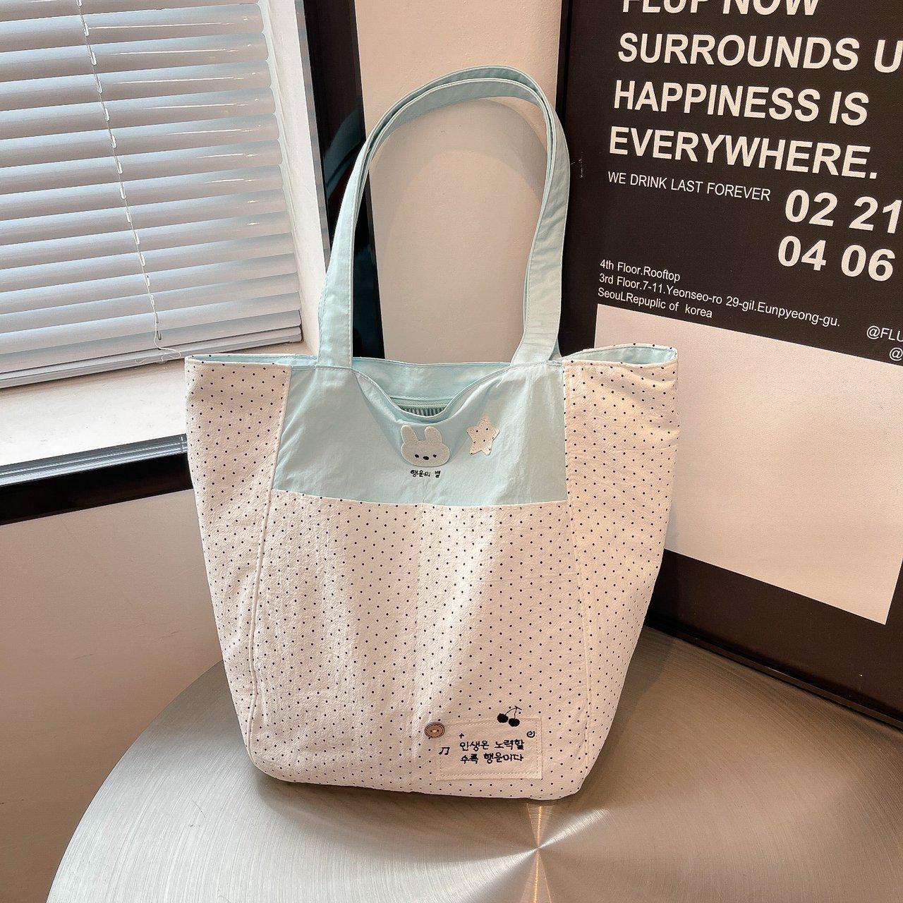 Модная мультяшная холщовая сумка-тоут: Милая студенческая сумка с повседневным стилем и чувством дизайна синий