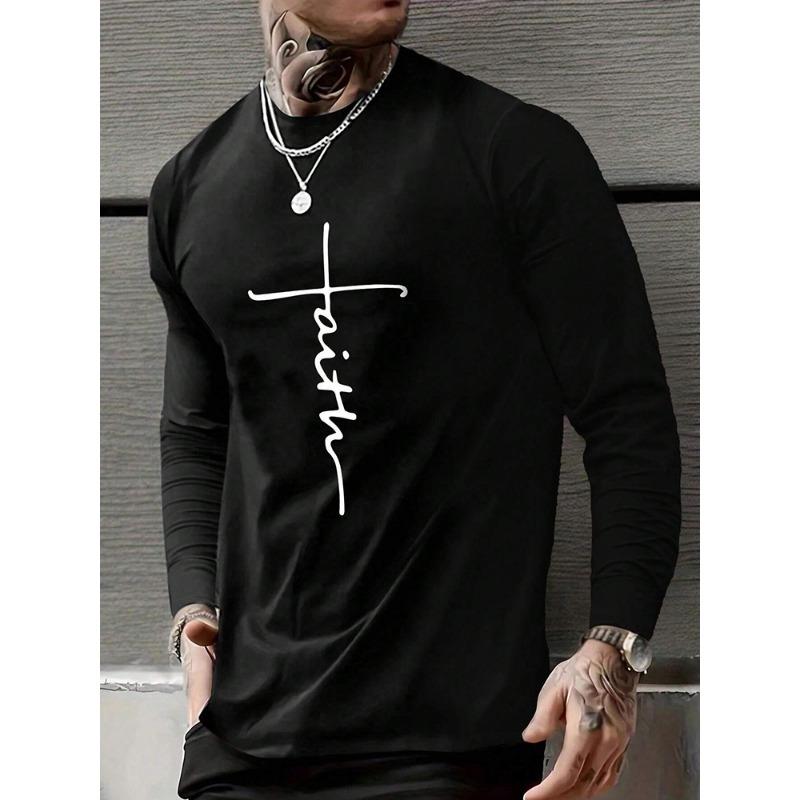 Religious Style Cross Print Men's Long-sleeved T-shirt A Warm Long-sleeved T-shirt For Men Suitable For Autumn And Winter Season