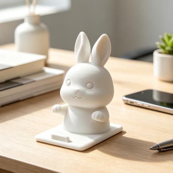 Minimalist Desk Accessory for Home Office Cute Bunny Phone Holder, 3D Printed Animal Mobile Stand, Small Desktop Stand Kids Rabbit Cell Holder