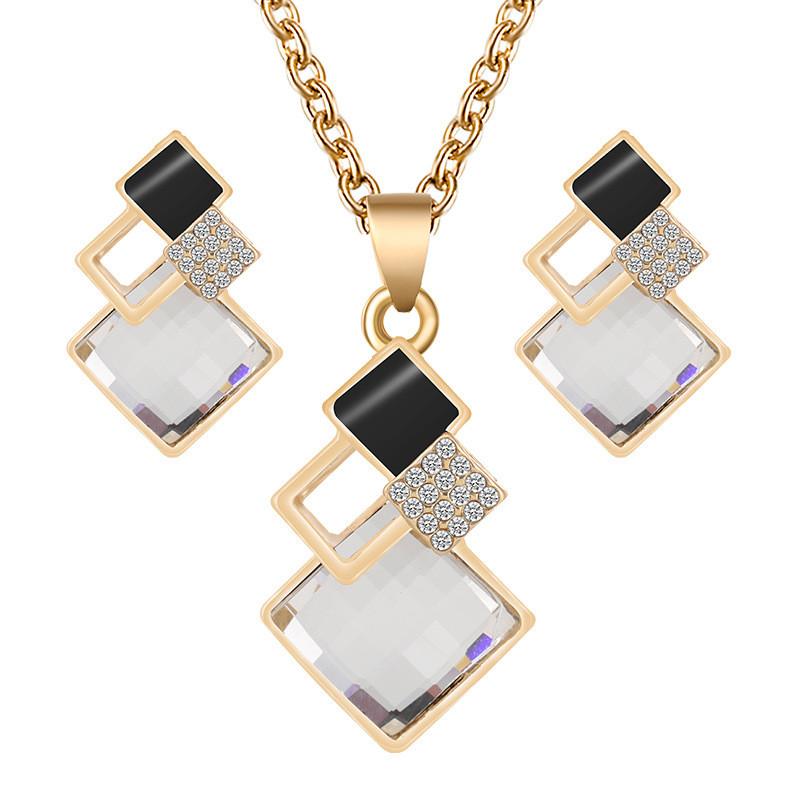 Fashion Crystal Pendants Necklace Earrings Sets for Women Jewelry Set Bridal Wedding Choker Necklace Set