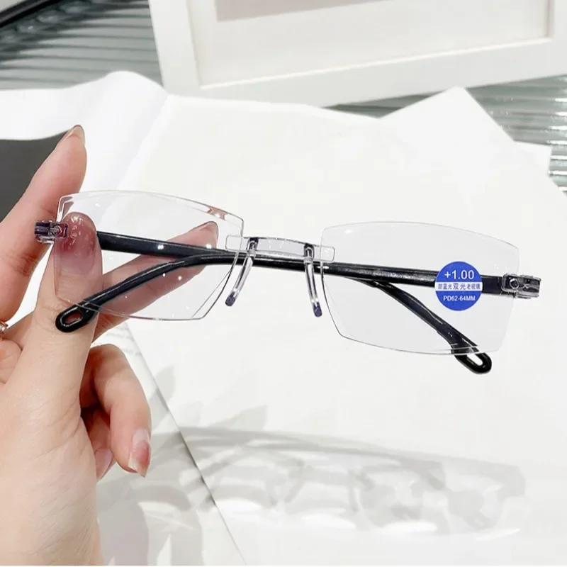 Vintage Reading Glasses for Men Women Anti Blue Light Presbyopic Eyewear Frameless Fashion Read Eyeglass