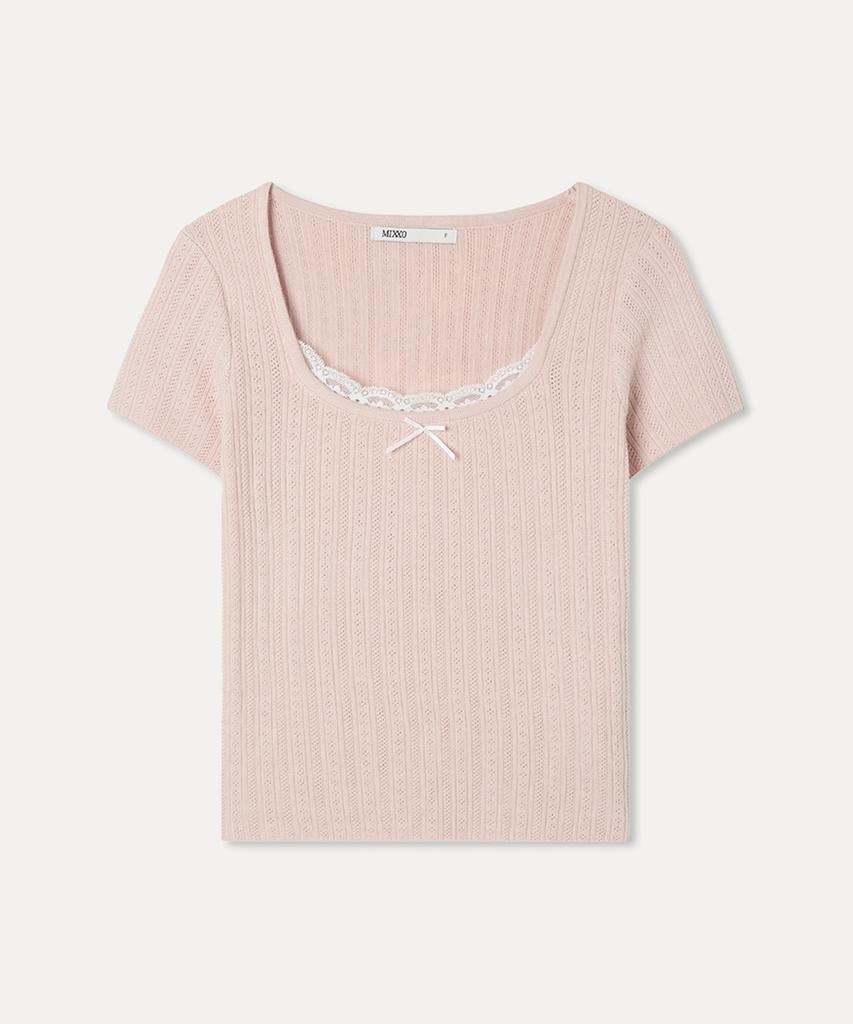 MIXXO Pointel Lace Short Sleeve Knit_Miwkag50Ss