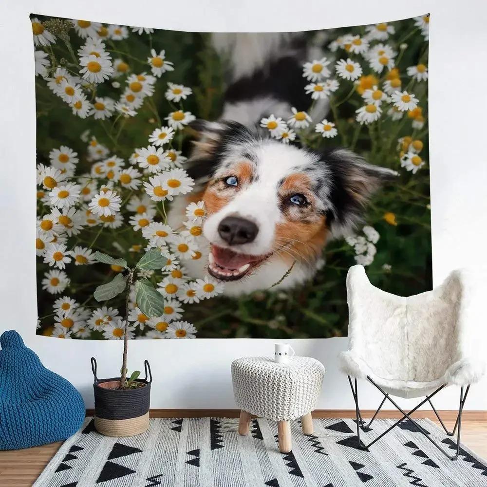 

Милый гобелен с рисунком собаки для офиса, гостиной, настенный гобелен для дома 100x75cm