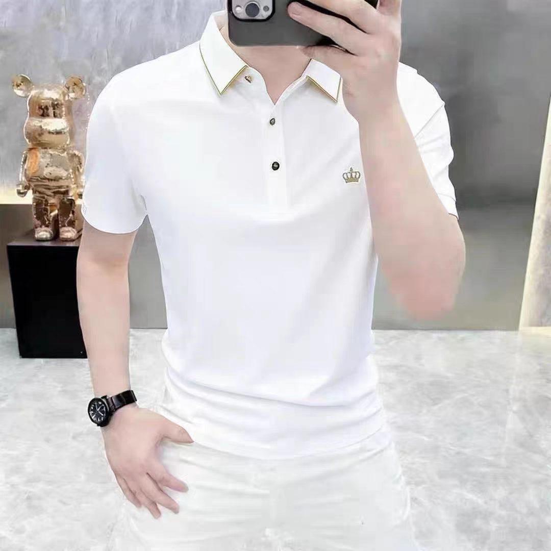 Summer Men s Ice Short Sleeve T-Shirt Slim Fit Lapel Collar Ice Polo Shirt M