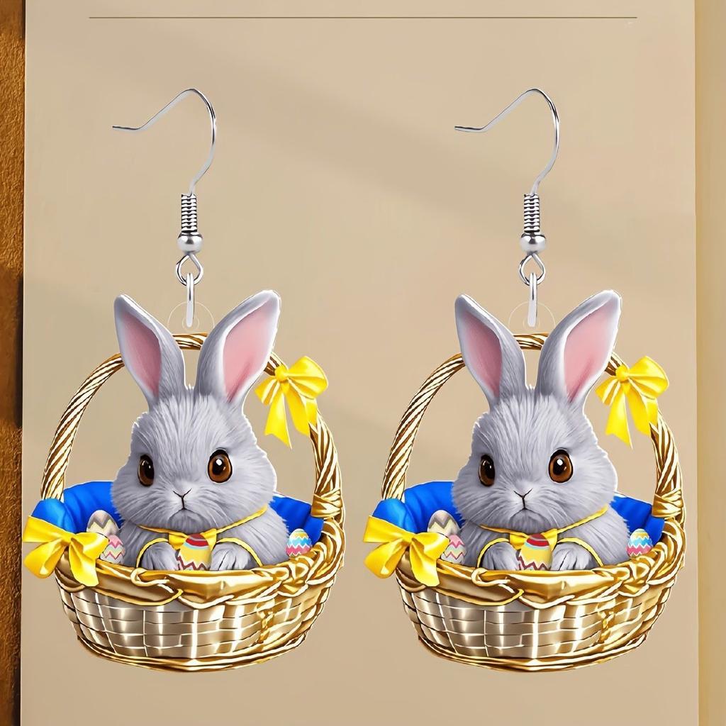 2D Cartoon Flat Flower Rabbit Earrings Cartoon Cute Animal Rabbit Pendant Earrings Resurrection Festival Party Jewelry Accessori