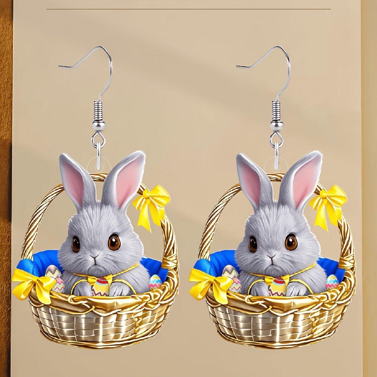 

Cartoon 2D Flat Flower Rabbit Earrings Cartoon Cute Animal Rabbit Pendant Earrings Resurrection Festival Party Jewelry Accessori