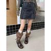 Cowhide version~ retro old polished boots long boots thick-soled belt buckle pleated stacked boots niche knight boots