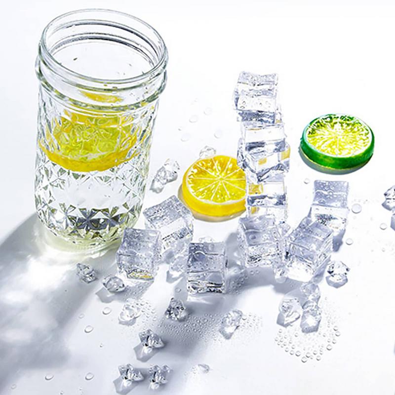 50PCS 3D Acrylic Fake Ice Cube Artificial Square Crystal Ice Bar Props Ice Cube Maker Diy Ice Ball Molds For Home Decoration