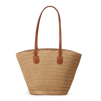 Borsa a mano in paglia di grande capacità da donna, nuova borsa estiva in paglia da vacanza, borsa a secchiello intrecciata, borsa tote