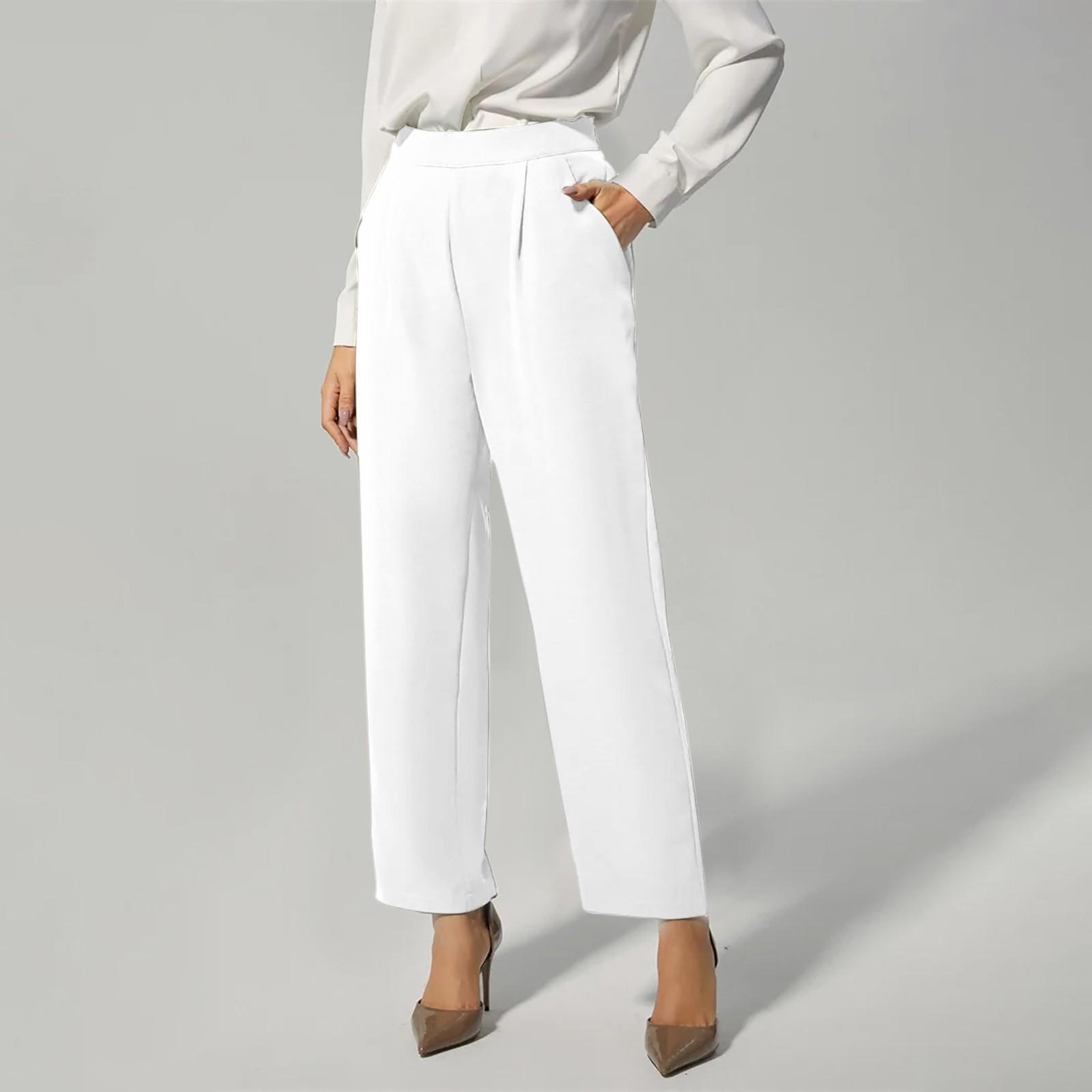 

Womens Stretch Leggings Fitness With Pockets Full Length Pants Casual Trousers S білий