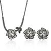Black Rose Zirconia Flower Necklace and Earrings Set for Women