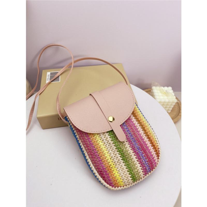 

Соломенная сумка женская новая нишевая цветная плетеная женская сумка через плечо мессенджер повседневная контрастного цвета сумка для мобильного телефона женская розовый