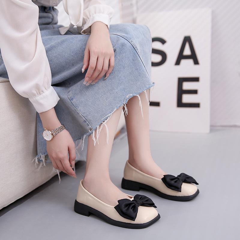 Women Bow Mary Janes Shoes Casual High Heels Shoes 2025 New Square Toe Lolita Sandals Fashion Walking Loafers