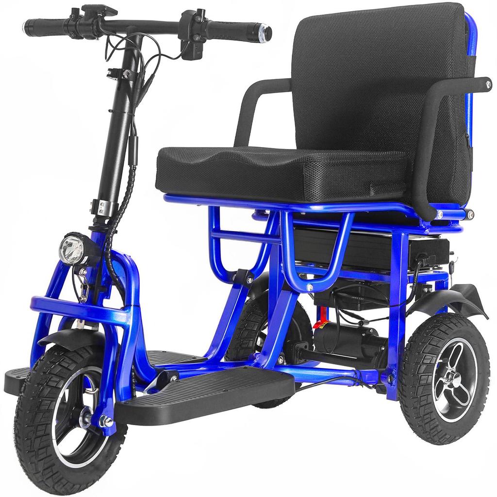 Přenosný skládací elektrický skútr červený, se 3 koly, dvěma motory