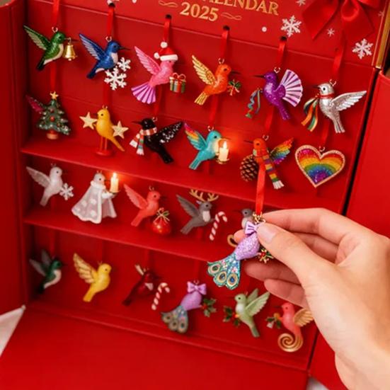2025 Hummingbird Advent Calendar 24 Day of Bird Themed Christmas Countdown Calendar Acrylic Hummingbirds Xmas Tree Ornament Holiday Gift