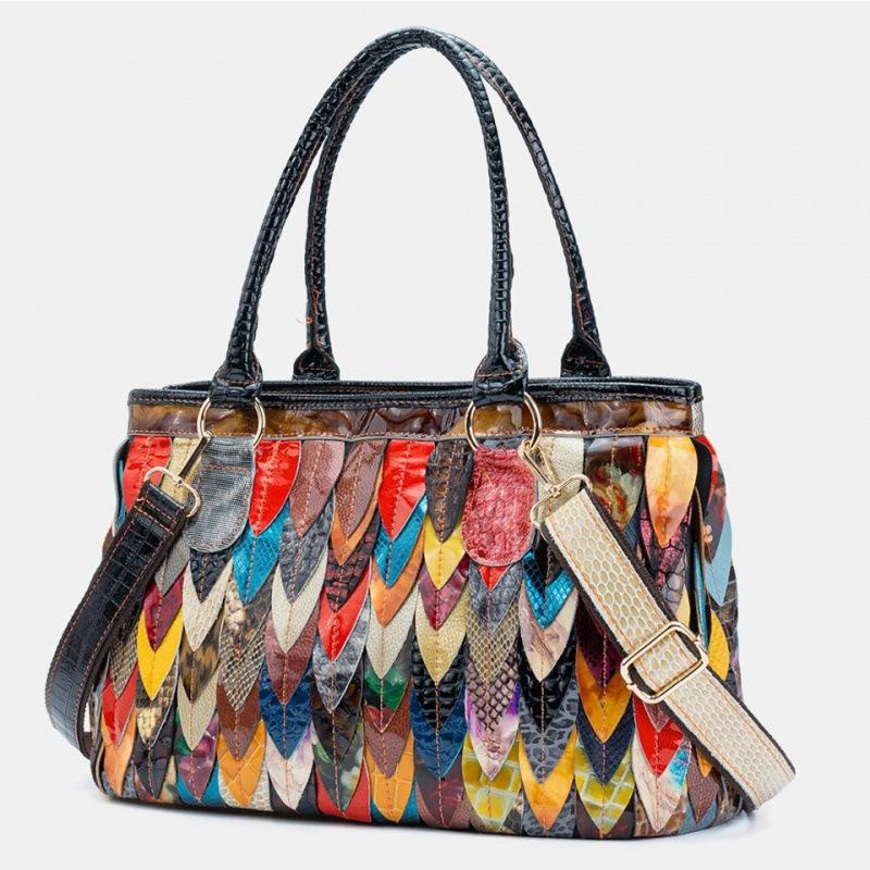 

Women S Bag Soft Leather Splicing Messenger Bag Women S Shoulder Bag Large Capacity Tote Bag різнокольоровий