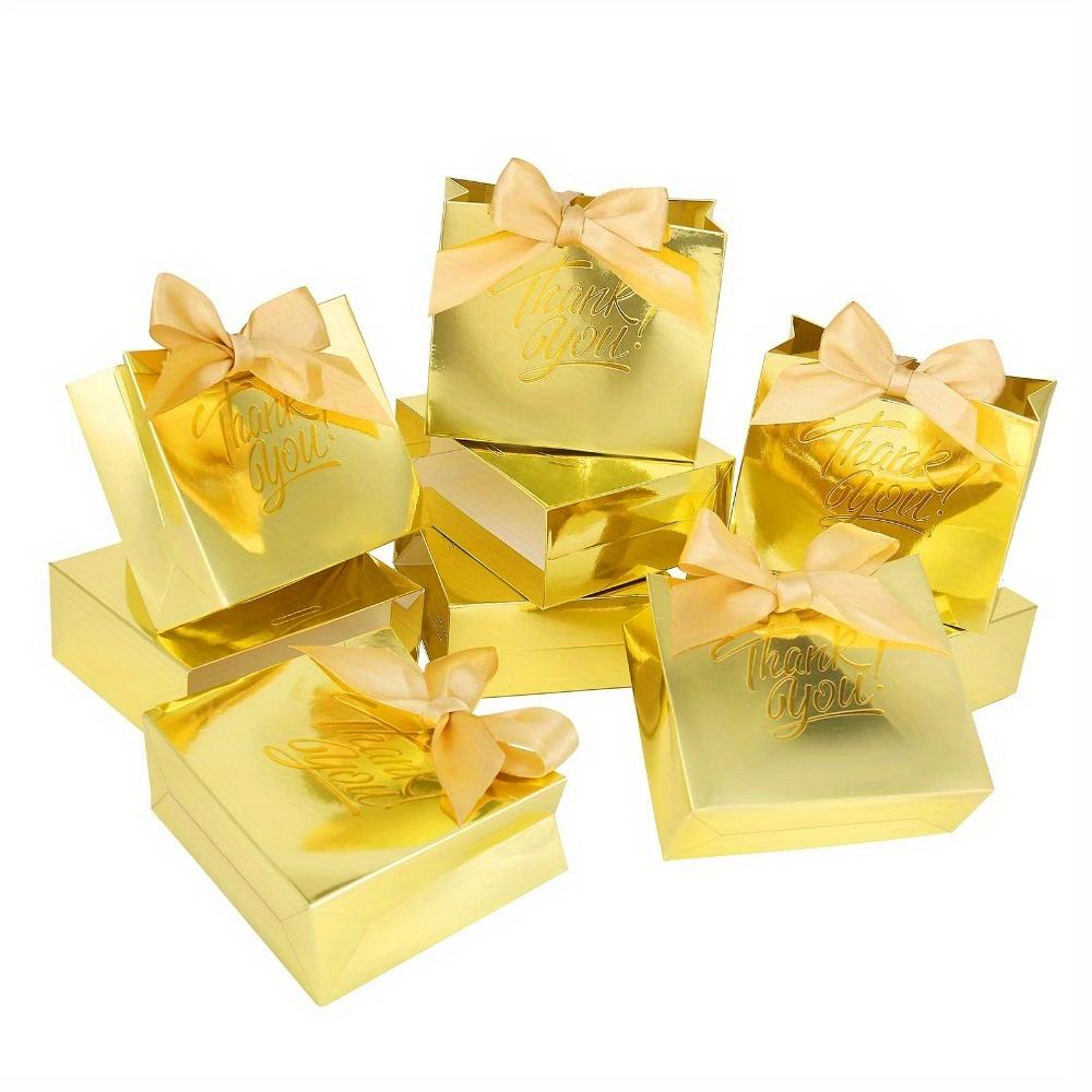 15pcs Small Luxury Golden Mini Gift Bags Paper Treat Boxes with Golden Bow Ribbon Bags for Wedding Favors Birthday Decorations Packaging