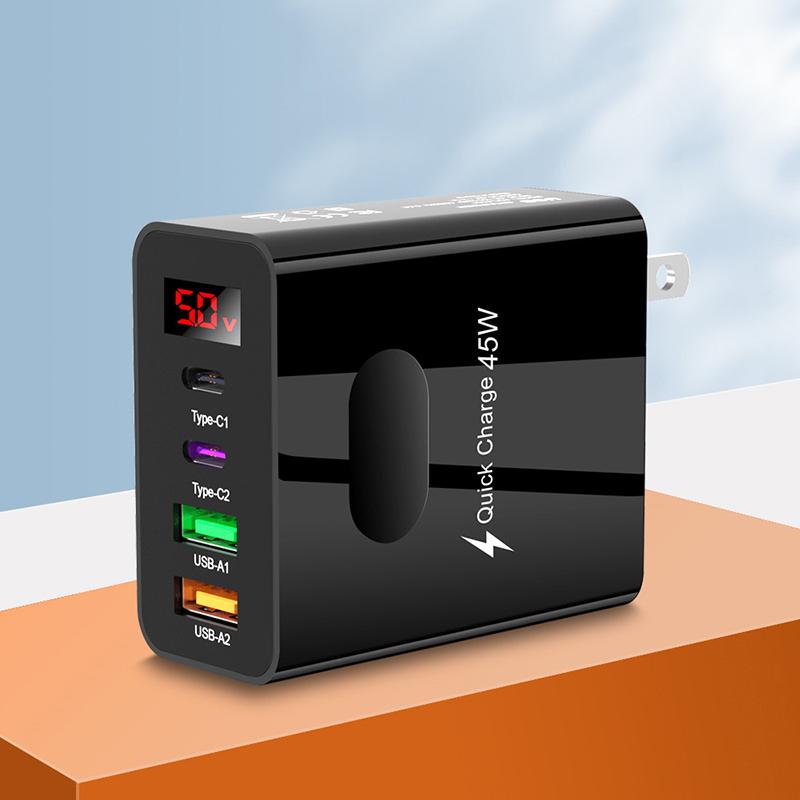 45W PD USB Fast Charging Type C 4 Ports Quick Charger 3.0 For IPhone 14 13 Pro Xiaomi Samsung Oneplus Cell Phone Wall Adapter
