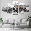 Motorcycle Black And White Poster Painting 5 Pieces Canvas Art Home Decor Living Room Wall Picture  Mural Bedroom