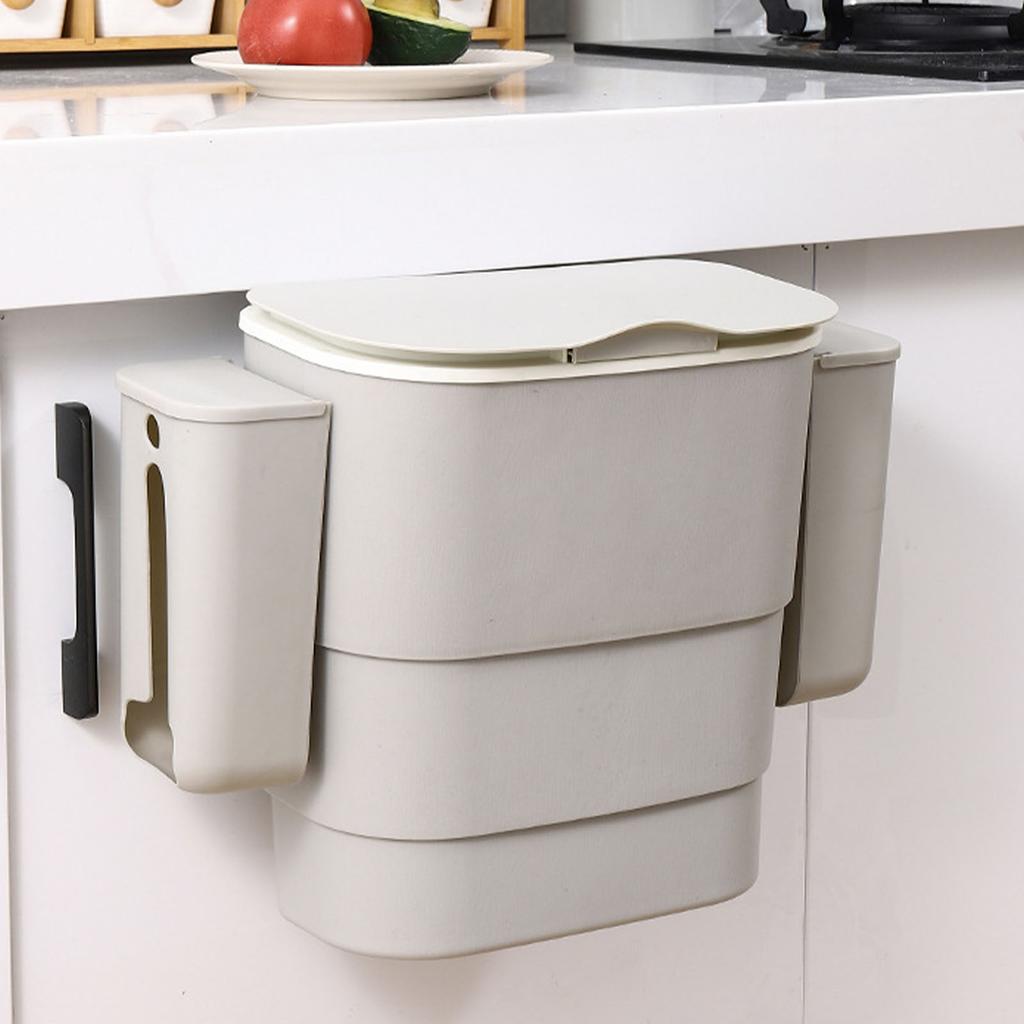 Hanging Trash Can with Lid Large Capacity Wall Mounted Garbage Can for Kitchen Cabinet Bathroom Light Gray
